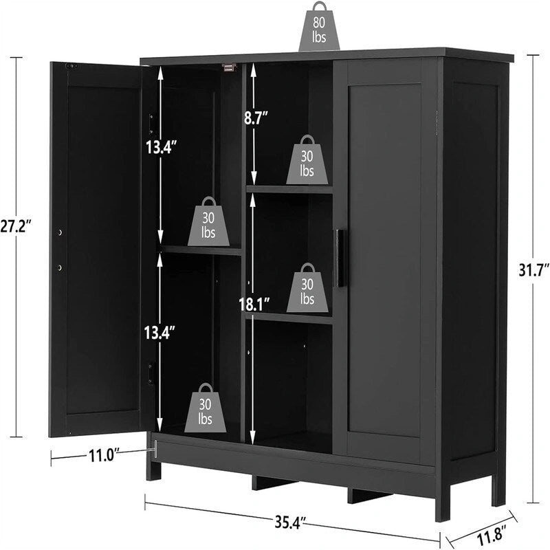 Storage Cabinet with 2 Doors and 4 Storage Shelves - 11.8D x 35.4W x 31.7H