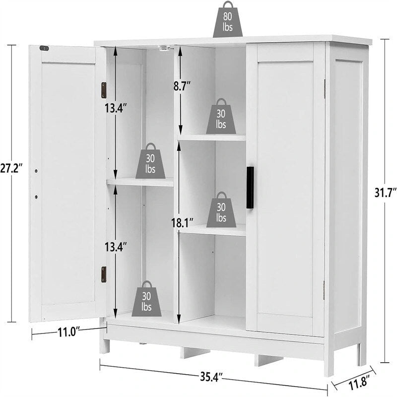 Storage Cabinet with 2 Doors and 4 Storage Shelves - 11.8D x 35.4W x 31.7H