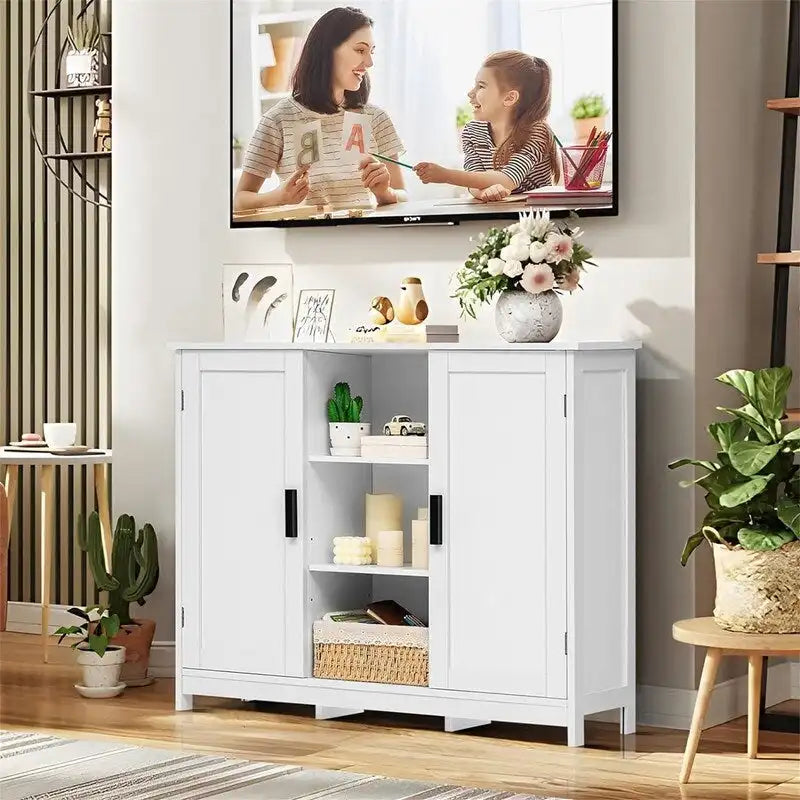Storage Cabinet with 2 Doors and 4 Storage Shelves - 11.8D x 35.4W x 31.7H