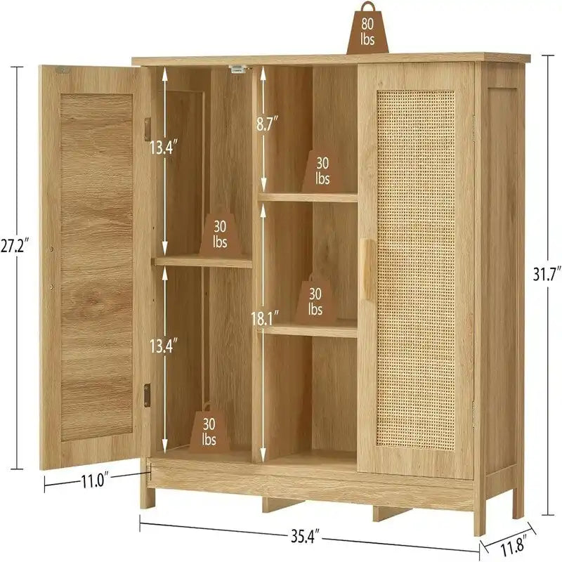 Storage Cabinet with 2 Doors and 4 Storage Shelves - 11.8D x 35.4W x 31.7H