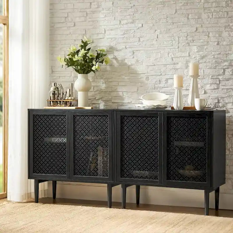 Meuble d'appoint moderne 2 portes de 81 cm avec lumières LED, lot de 2