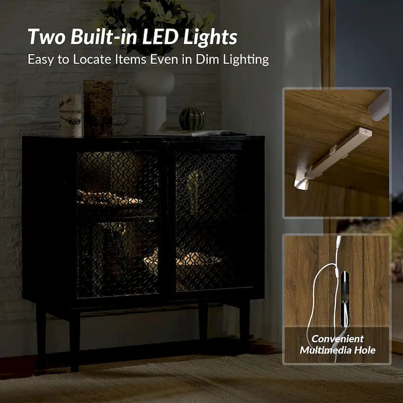 Modern Dominik 32Tall 2-Door Accent Cabinet with Light set of 2 by HULALA HOME