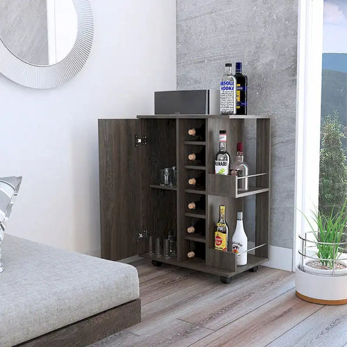 2-Shelf 6-Bottle Bar Cart with Division Carbon Espresso
