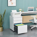 3 Drawer File Cabinet with Lock, Steel Mobile Filing Cabinet on Anti-tilt Wheels, Rolling Locking Office Cabinets Under Desk