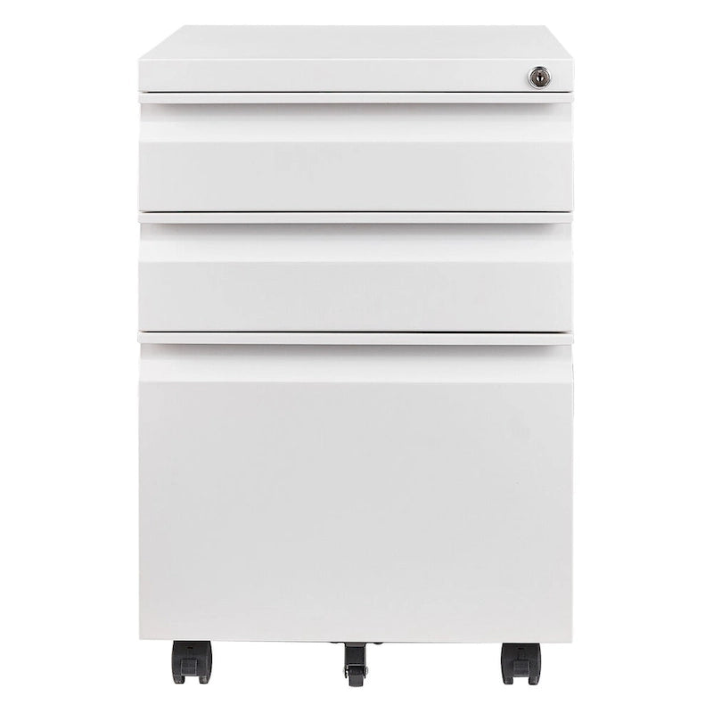 3 Drawer File Cabinet with Lock, Steel Mobile Filing Cabinet on Anti-tilt Wheels, Rolling Locking Office Cabinets Under Desk