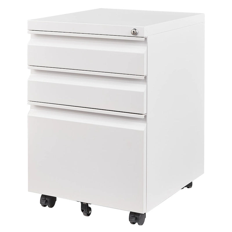 3 Drawer File Cabinet with Lock, Steel Mobile Filing Cabinet on Anti-tilt Wheels, Rolling Locking Office Cabinets Under Desk