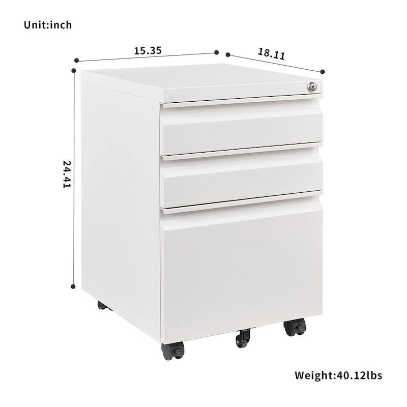 3 Drawer File Cabinet with Lock, Steel Mobile Filing Cabinet on Anti-tilt Wheels, Rolling Locking Office Cabinets Under Desk