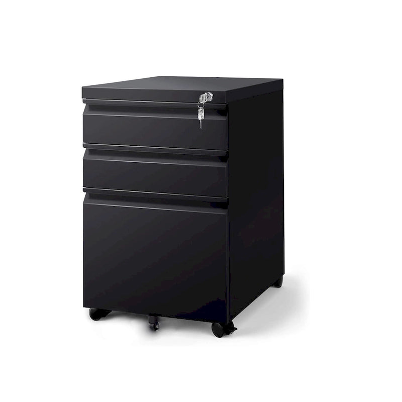3 Drawer File Cabinet with Lock, Steel Mobile Filing Cabinet on Anti-tilt Wheels, Rolling Locking Office Cabinets Under Desk
