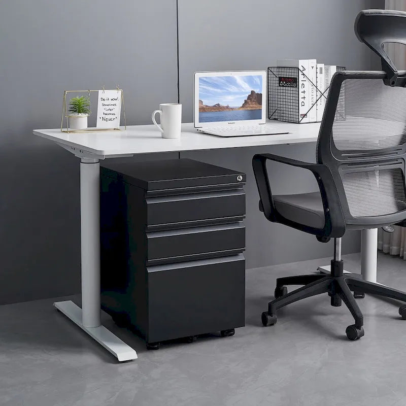 3 Drawer File Cabinet with Lock, Steel Mobile Filing Cabinet on Anti-tilt Wheels, Rolling Locking Office Cabinets Under Desk