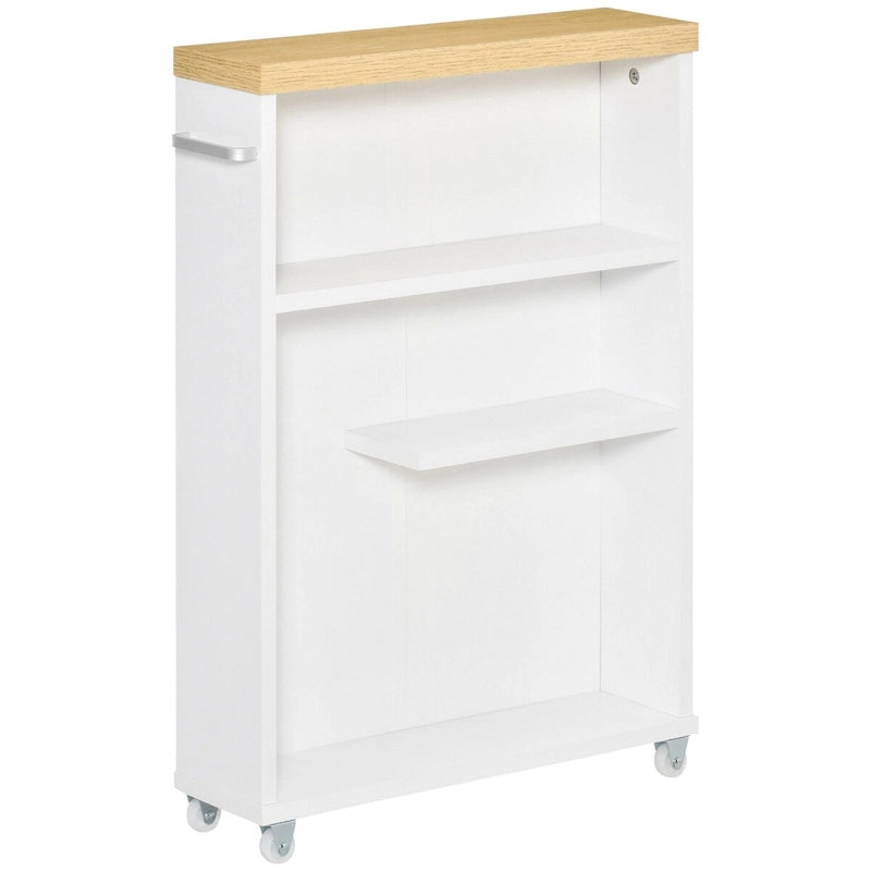 Slim Bathroom Cabinet with Wheels Storage Organizer for Bedroom, Living Room, White