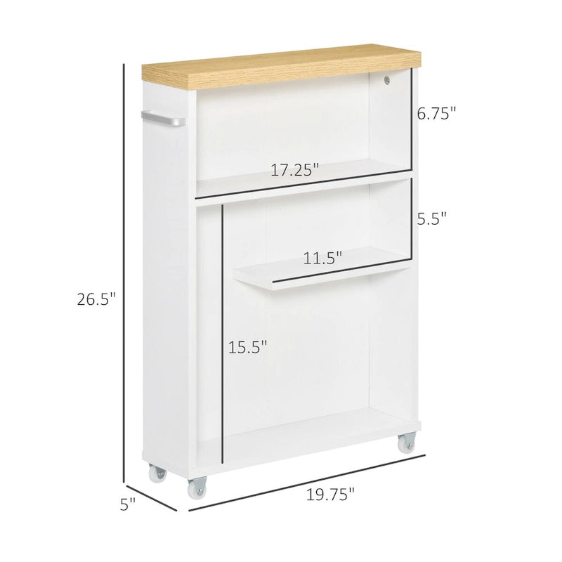 Slim Bathroom Cabinet with Wheels Storage Organizer for Bedroom, Living Room, White