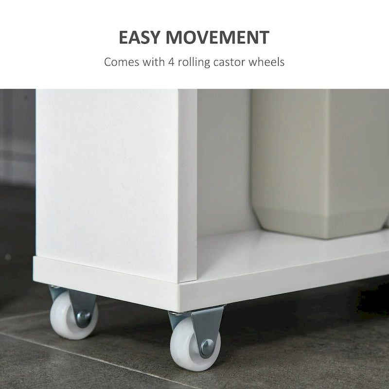 Slim Bathroom Cabinet with Wheels Storage Organizer for Bedroom, Living Room, White