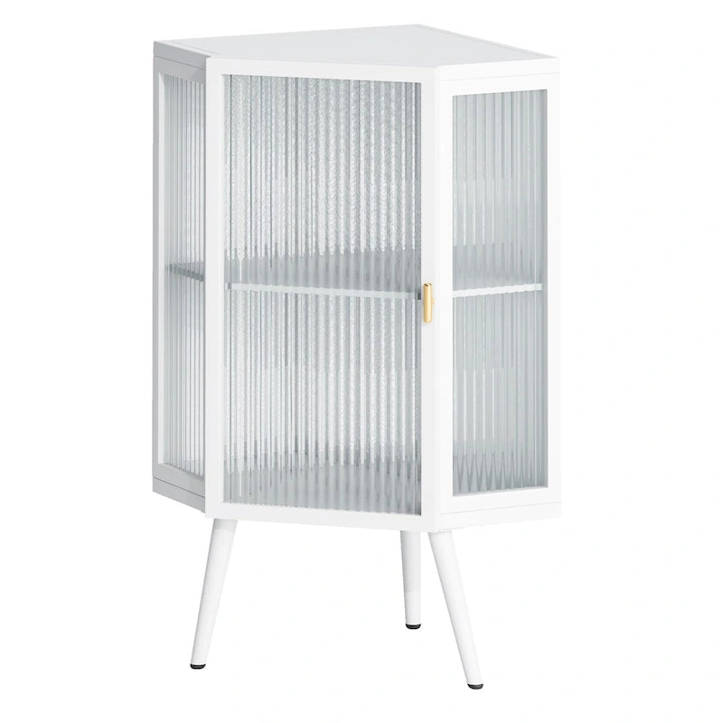 Meuble bas d'angle en lin avec porte en verre trempé, 22,25 larg. x 16,54 prof. x 31,5 haut. (po)