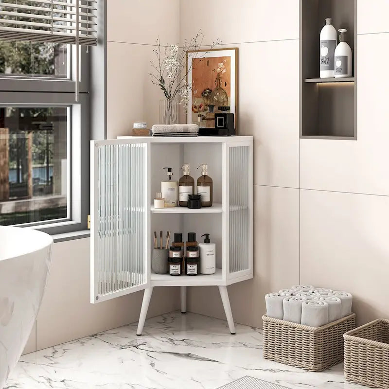 22.25 in. W x 16.54 in. D x 31.5 in. H Floor Coner Linen Cabinet with Tempered Glass Door