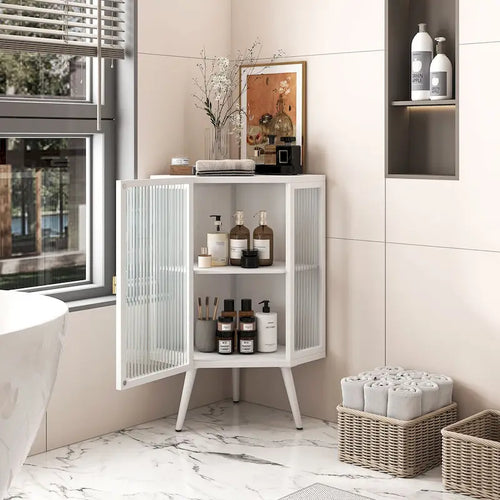 22.25 in. W x 16.54 in. D x 31.5 in. H Floor Coner Linen Cabinet with Tempered Glass Door