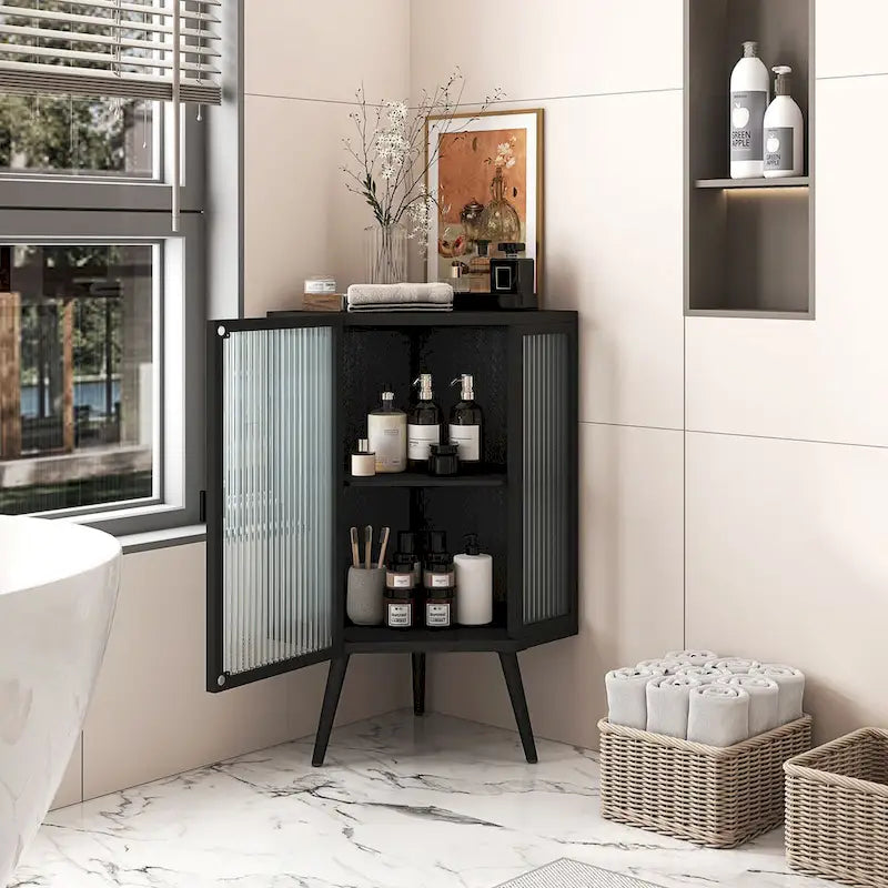 22.25 in. W x 16.54 in. D x 31.5 in. H Floor Coner Linen Cabinet with Tempered Glass Door
