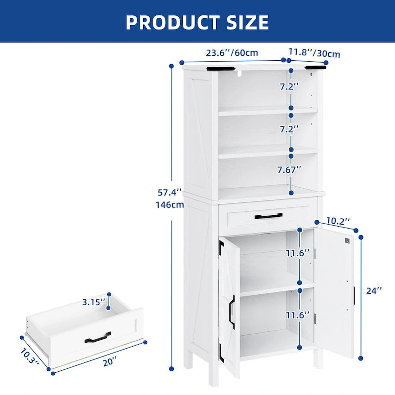 Moasis 58 Tall Storage Cabinet Bathroom Storage Cabinet with Doors and Shelves
