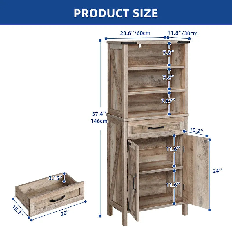 Moasis 58 Tall Storage Cabinet Bathroom Storage Cabinet with Doors and Shelves