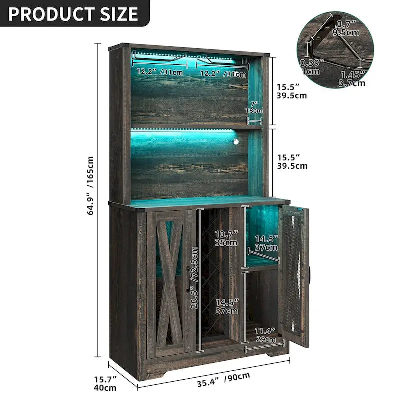 Moasis Farmhouse Bar Cabinet w/ Wine Rack & LED Lights, Sideboard Buffet Storage Cabinet for Dinning Room