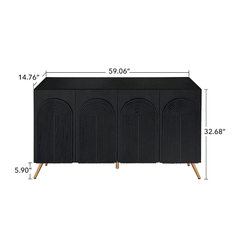 Arch 3D Carved 4 Door Sideboard, Sideboard Buffet Cabinet With Storage, Modern Coffee Bar Cabinet With Adjustable Shelf
