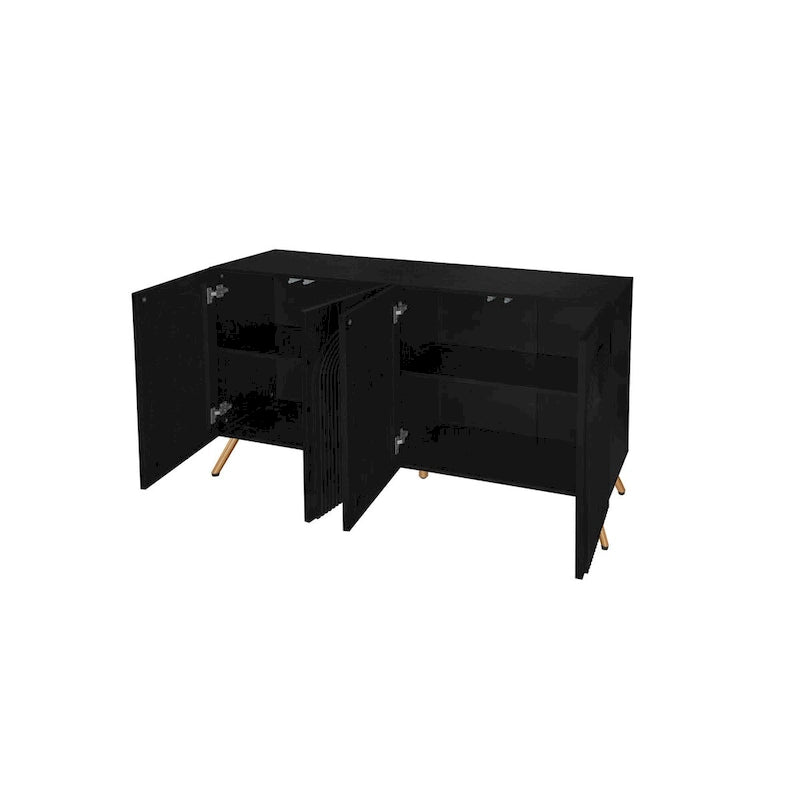 Arch 3D Carved 4 Door Sideboard, Sideboard Buffet Cabinet With Storage, Modern Coffee Bar Cabinet With Adjustable Shelf