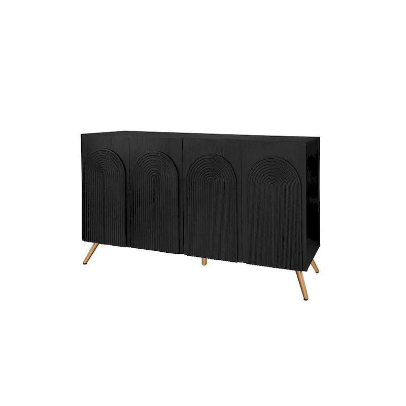 Arch 3D Carved 4 Door Sideboard, Sideboard Buffet Cabinet With Storage, Modern Coffee Bar Cabinet With Adjustable Shelf