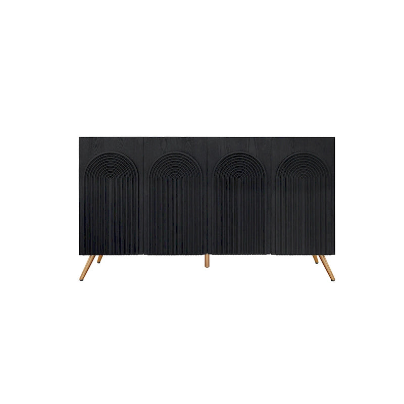 Arch 3D Carved 4 Door Sideboard, Sideboard Buffet Cabinet With Storage, Modern Coffee Bar Cabinet With Adjustable Shelf