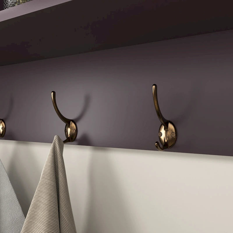 Espresso Entryway Wall Mounted Coat Rack with 4 Dual Hooks Living Room Wooden Storage Shelf